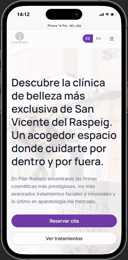 Web de Pilar Romero en móvil