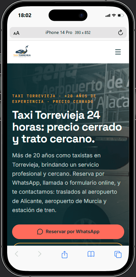 Web de Torrevieja Transfer en móvil