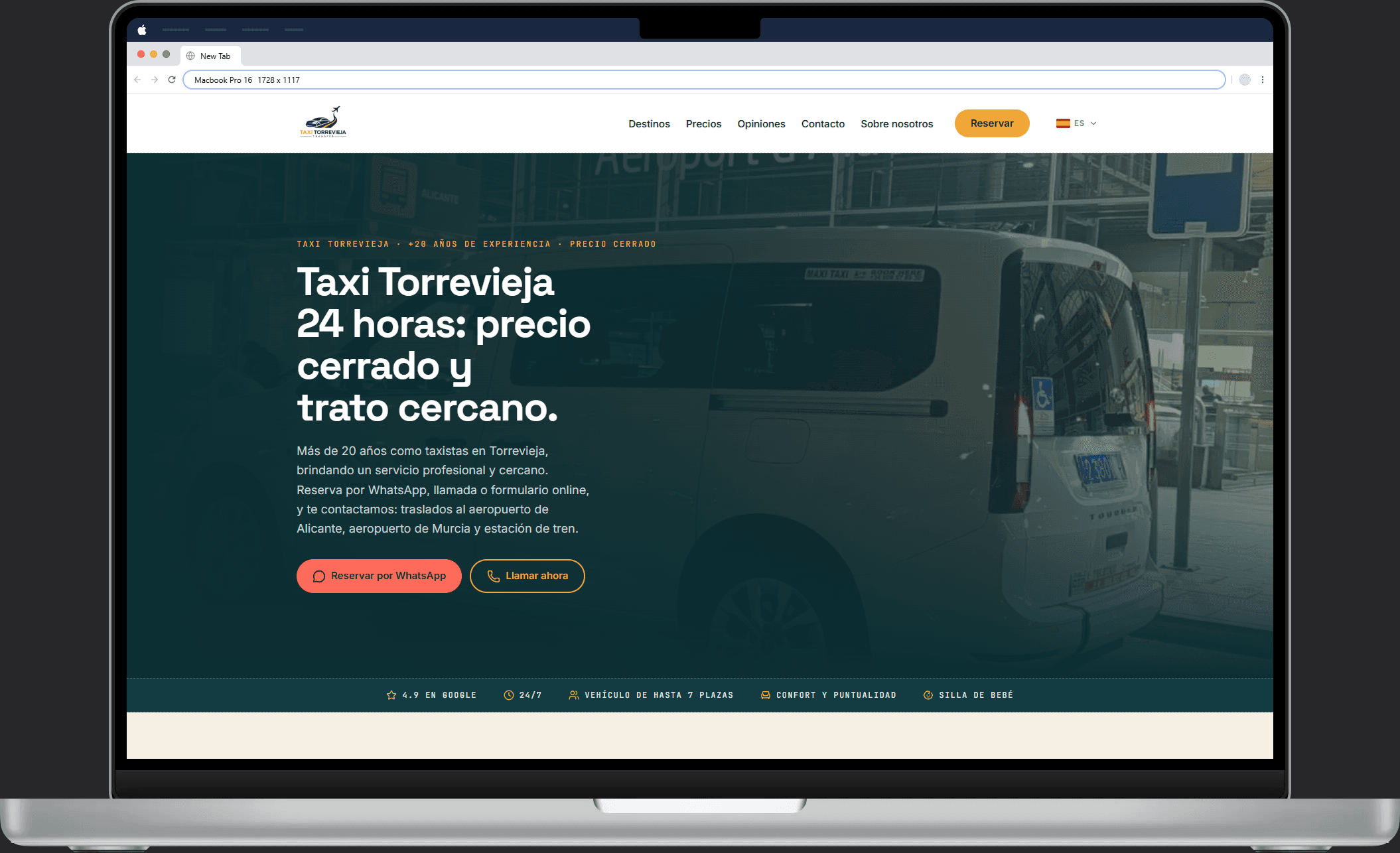 Web de Torrevieja Transfer en escritorio